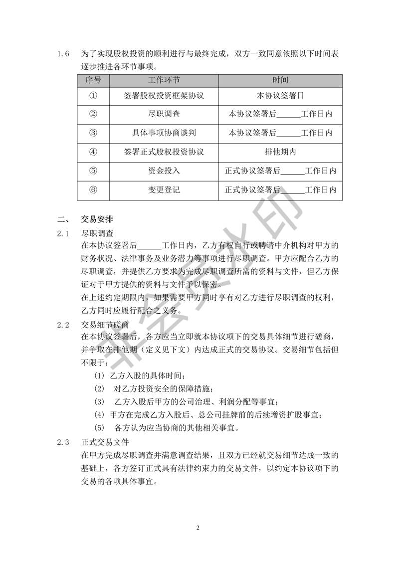 股權(quán)投資框架協(xié)議(最新版)